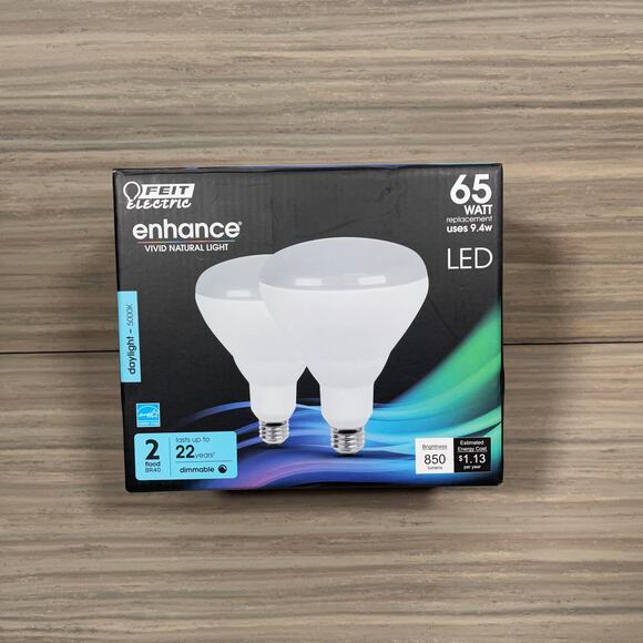 Feit Electric 2 Pack Flood BR40 LED Daylight 500K Flood Bulbs 65W - Picture 2 of 6